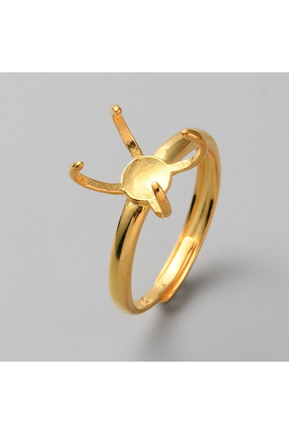 1 pc Adjustable Sterling Silver Finger Rings Components 4 Prong Ring Settings Real 18K golden Plated Inner Diameter: 19.4mm Tray: 7x10mm