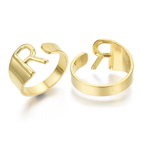 1 pc Alloy Cuff Finger Rings Cadmium Free Nickel Free Lead Free Alphabet Golden Letter.R US Size 8(18.1mm)