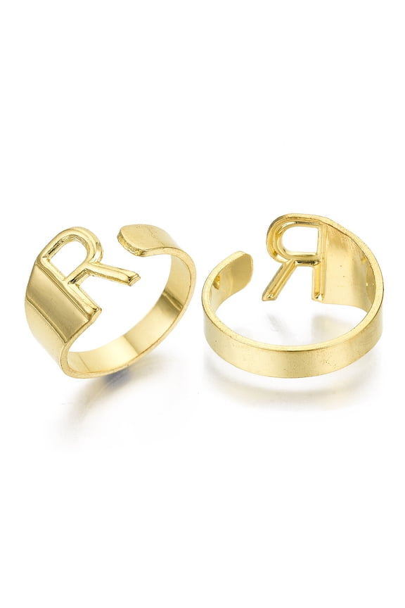 1 pc Alloy Cuff Finger Rings Cadmium Free Nickel Free Lead Free Alphabet Golden Letter.R US Size 8(18.1mm)