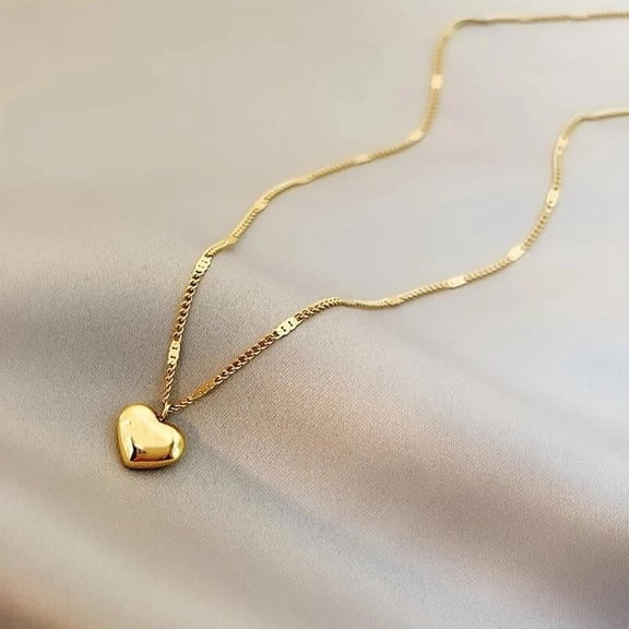 1 pc Alloy Heart Pendant Figaro Chain Necklaces for Women Golden 15.75 inch(40cm)