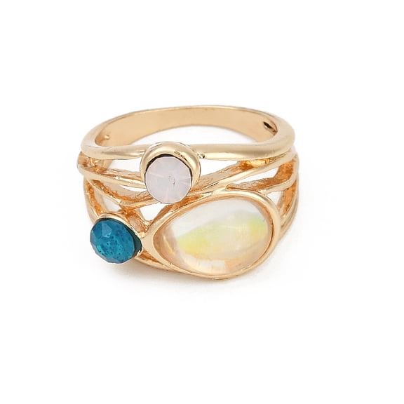 1 pc Alloy Multi-Moonstone Finger Rings for Women Deep Sky Blue US Size 9(18.9mm)