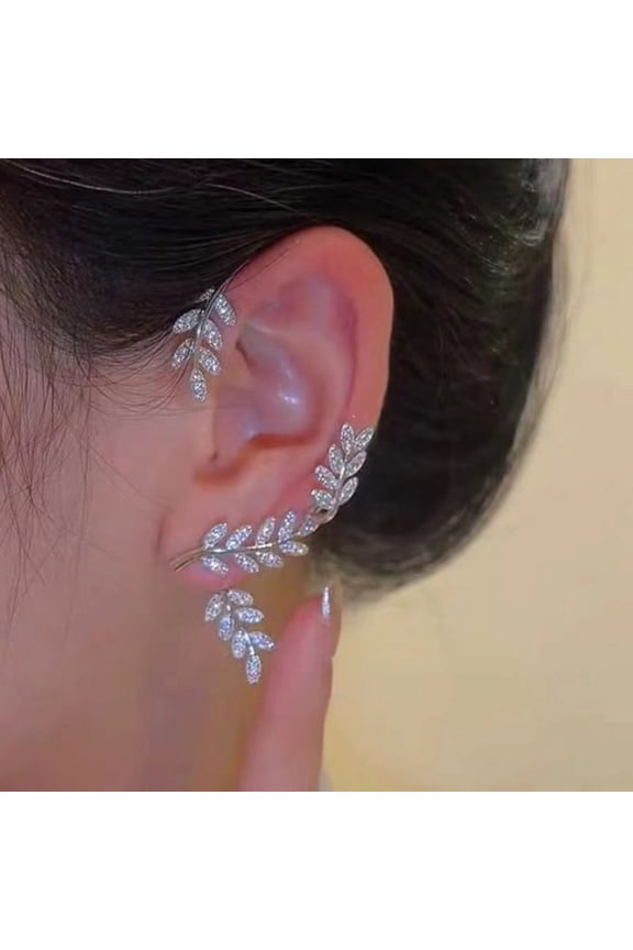1 pc Alloy Rhinestone Cuff Earrings Leaf 70x35mm