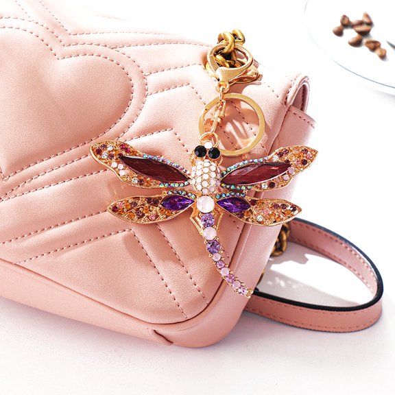 1 pc Alloy Rhinestone Keychain Dragonfly Tanzanite 120mm
