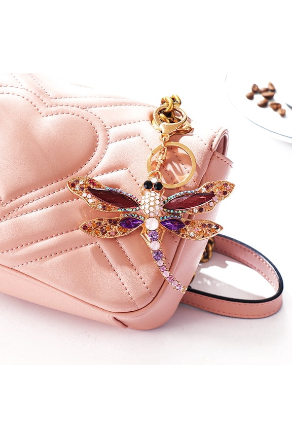 1 pc Alloy Rhinestone Keychain Dragonfly Tanzanite 120mm