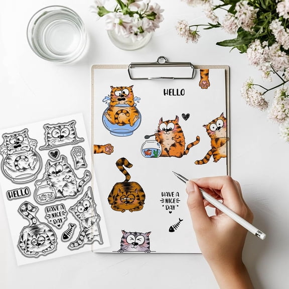 1 pc Anime Cats Clear Stamps for Card Making Cartoon Cats Silicone Clear Stamp Animals Greetings Transparent Stamp Seal for DIY Scrapbooking Embossing Photo Album Decor