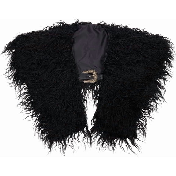 1 pc Artificial Wool Shawls with Imitation Leather Belts Black 1040~1680mm for DIY