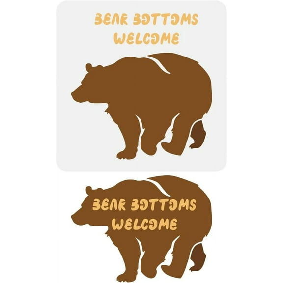 1 pc Bear Bottoms Welcome Painting Stencil 11.8x11.8 inch Large Bear Stencil for Painting Reusable Animal Theme Template for Painting on Wood Floor Wall Tile Canvas Fabric and Furniture