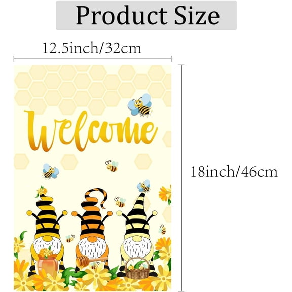 1 pc Bee Welcome Garden Flag Summer Gnome Garden Flag yard Decoration Burlap Decor Rustic Vertical Double Sided Seasonal for Garden Farmhouse House yard Lawn Outdoor 12.5 x 18 Inch