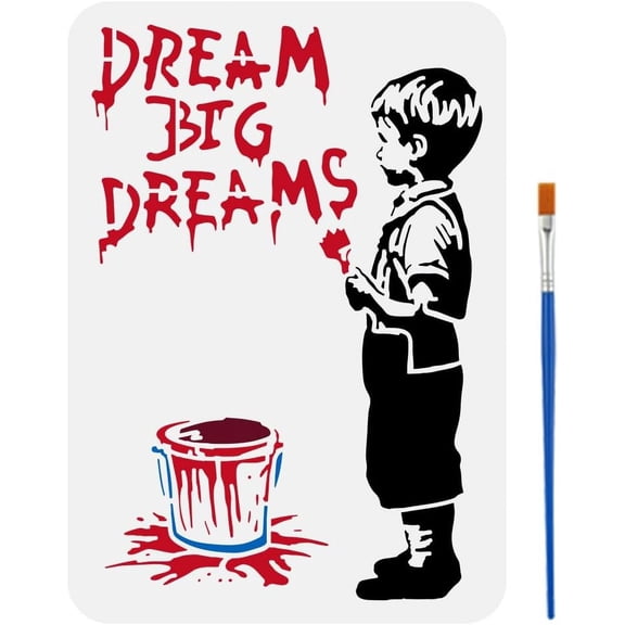 1 pc Big Dreamer Stencil for Painting 8.3x11.7inch Hollowed Banksy Graffiti Template with Brush Dream Big Dreams Painting Stencil Boy Dreams Stencil
