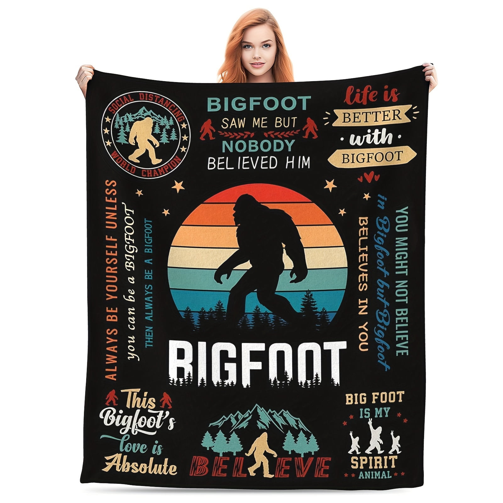 1 pc Bigfoot Camping Blanket Bigfoot Gifts for Men Women Big Foot Sasquatch Gifts Funny Idea for Bigfoot Lover Outdoor Camper Gifts Throw Blanket Bed Home Decor for All Seasons