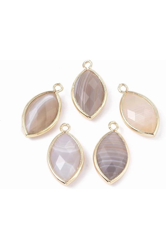 1 pc Botswana Agate Pendants with Golden Plated Brass Findings Faceted Horse Eye 21.5x11.5x3~5mm Hole: 1.6mm