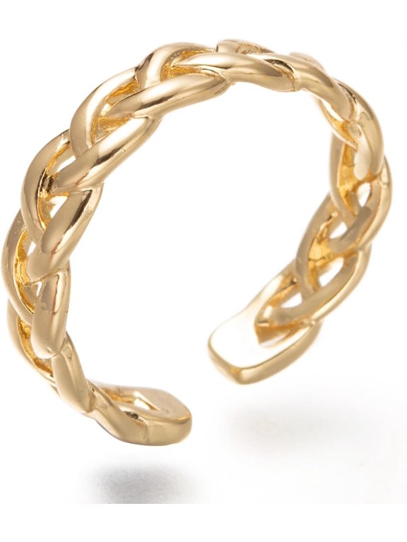 1 pc Brass Cuff Rings Cadmium Free Lead Free Open Rings Weave Real 18K Gold Plated Size 5 Inner Diameter: 16mm
