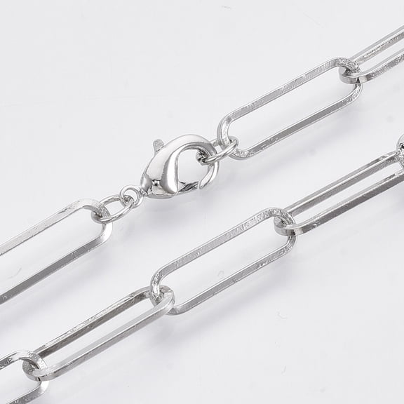 1 pc Brass Flat Oval Paperclip Chain Necklace Making with Lobster Claw Clasps Platinum 19.68 inch(50cm) Link: 18x5.5x1mm