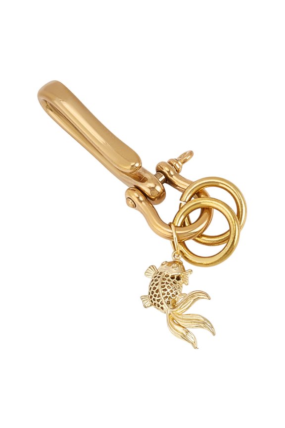 1 pc Brass Key Hook Shanckle Clasps with Brass Pendants Fish Golden 28.9mm