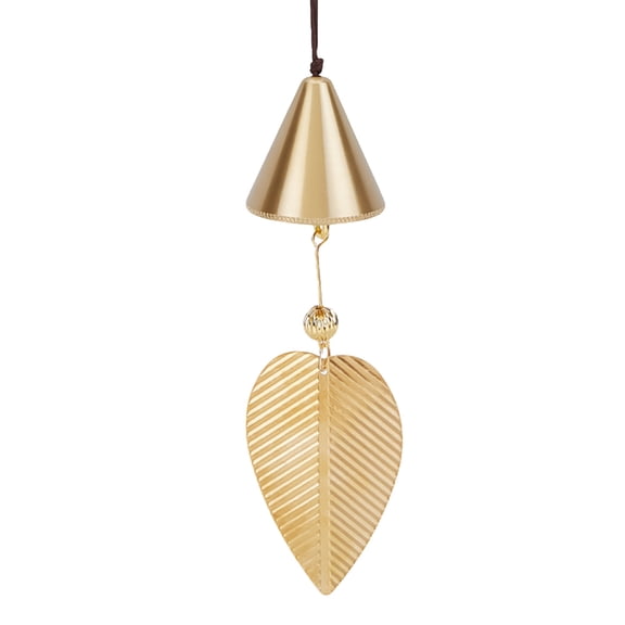 1 pc Brass Leaf Wind Chime with Bell for Outdoor Garden Hanging Ornaments Cone 359mm