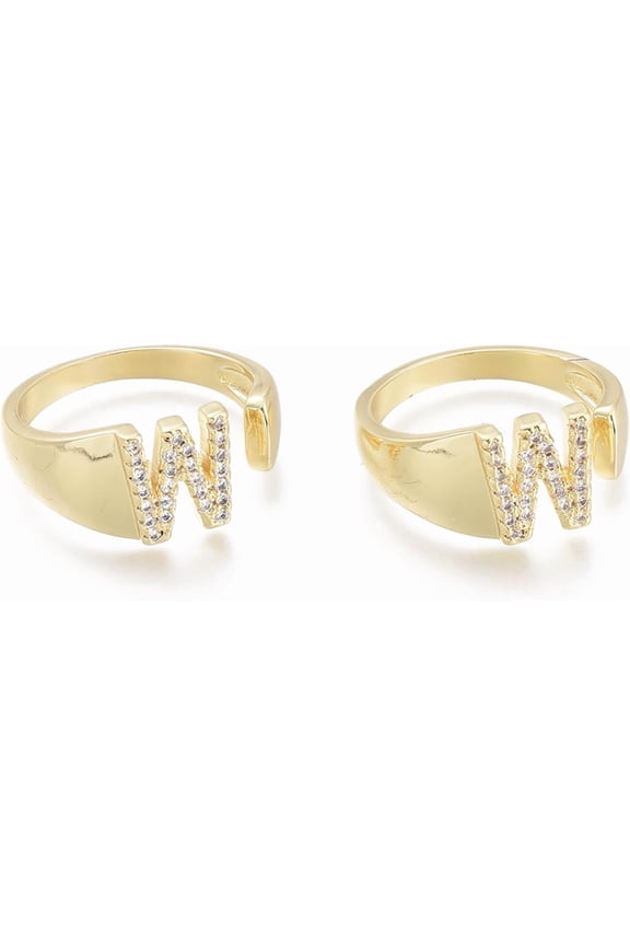 1 pc Brass Micro Pave Clear Cubic Zirconia Cuff Rings Open Rings Cadmium Free & Lead Free Letter Letter.W US Size 6(16.5mm) W: 9.5x8mm