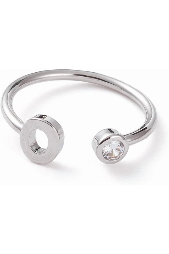 1 pc Brass Micro Pave Clear Cubic Zirconia Cuff Rings Open Rings Real Platinum Plated Letter.O US Size 6 Inner Diameter: 17mm