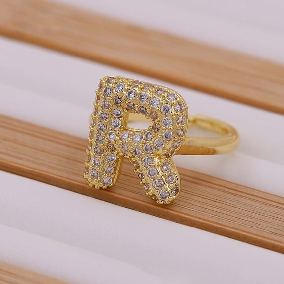 1 pc Brass Micro Pave Clear Cubic Zirconia Initial Cuff Rings Golden ...