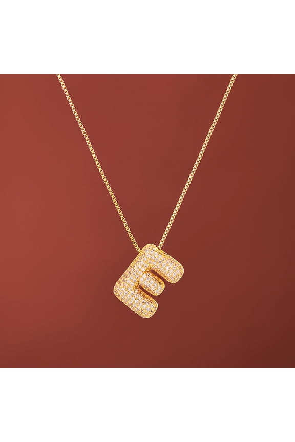 1 pc Brass Micro Pave Clear Cubic Zirconia Initial Pendant Necklaces for Women Golden Letter E 15.75 inch(40cm)