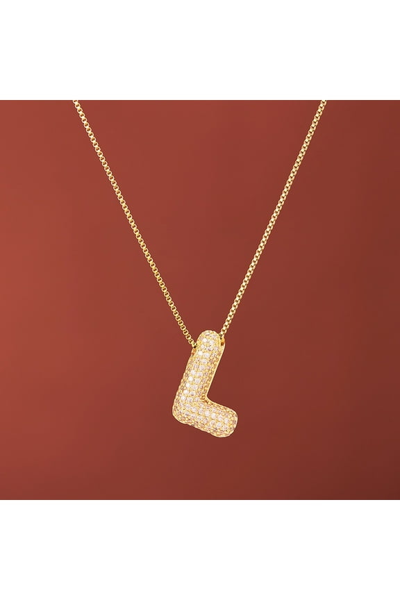 1 pc Brass Micro Pave Clear Cubic Zirconia Initial Pendant Necklaces for Women Golden Letter L 15.75 inch(40cm)