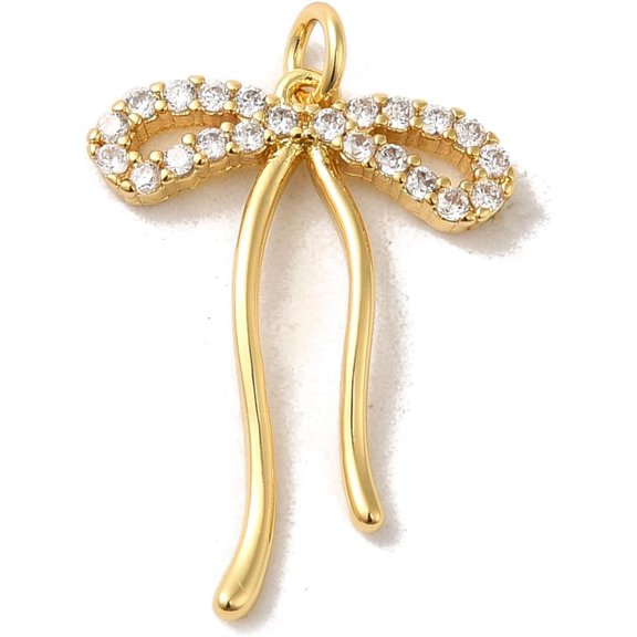 1 pc Brass Micro Pave Clear Cubic Zirconia Pendants Bowknot Real 18K Gold Plated 24x18x2mm Inner Diameter: 3mm