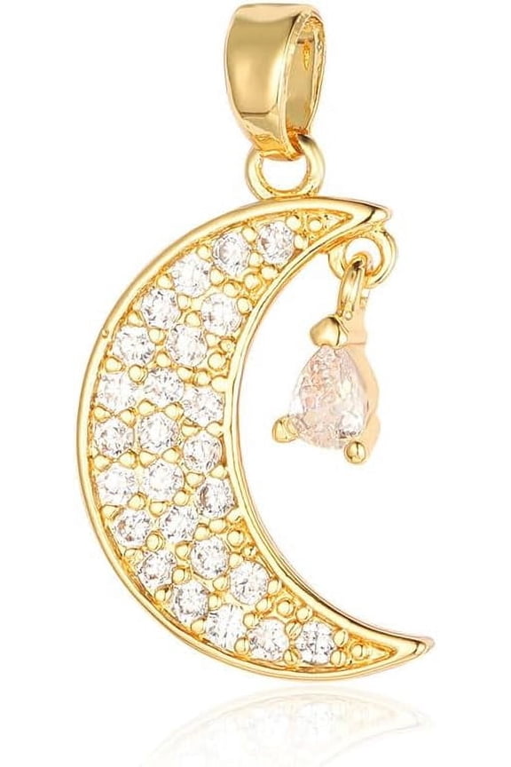 1 pc Brass Micro Pave Clear Cubic Zirconia Pendants Moon Charms Real 18K golden Plated 20x12x1.8mm