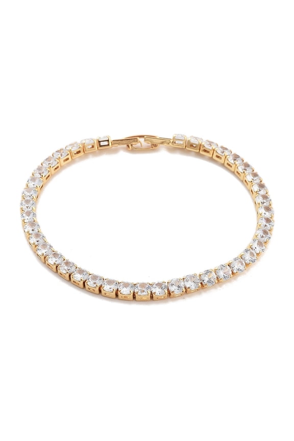 1 pc Brass Pave Clear Cubic Zirconia Flat Round Link Bracelets Nickle Free Long-Lasting Plated Golden 7-1/8 inch(18.2cm)