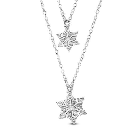 1 pc Brass Tiered Necklaces Layered Necklaces with Grade AAA Cubic Zirconia and Cable Chains Snowflake Platinum 17.32 inch(44cm) Snowflake: 16.4x15mm and 12.7x11.1mm