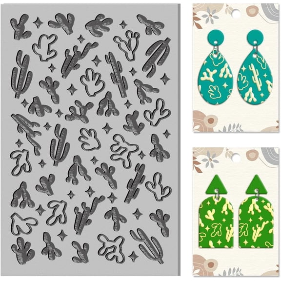 1 pc Cactus Covered Background Clay Texture Mat Tropical Plants Polymer Clay Mat DIY Tools for Clay Pottery Earring Jewelry Making Stamp Engraving Machines Cactus 3.9x2.6x0.1inch