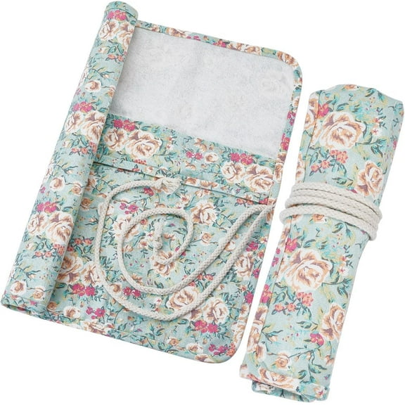 1 pc Canvas Makeup Brushes Wrap Flower Pattern Makeup Roll Holder Brushes Bag Roll Up Piant Floral Coloring Cosmetic Case Storage Organizer for Make Up Organizer Accessories with 20 Slots Pouch