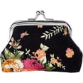 thumbnail image 1 of 1 pc Canvas Rose Kiss Lock Wallet Vintage Trinkets Purse Ladies Change Pocket Iron Frame Compact Hand-held Wallet for Credit Card Keys Headset Storage Christmas Valentine's Day Gift 4x3.3x0.3in, 1 of 4