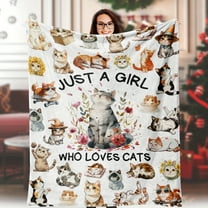 1 pc Cat Blanket Super Soft Flannel Throw Blanket Just a Girl Who Loves cat Blankets Cat Gifts for Cat Lovers Cozy Lightweight Blankets 50"X 60" Soft Flannel Blanket