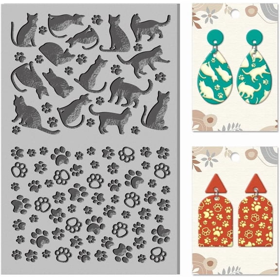 1 pc Cat Polymer Clay Texture Sheets Cat Paw Texture Stamp Sheets Clay Texture Mat Rubber Modeling Silhouette Pad Texture Sheets