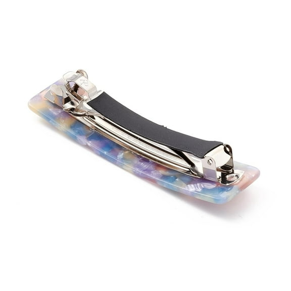 1 pc Cellulose Acetate Resin Hair Barrette with Platinum Iron Findings Rectangle Colorful 3.33x0.94 Inch