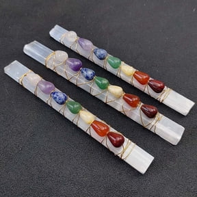 1 pc Chakra Jewelry Natural Selenite Home Decorations Brass Wire Wrapped Teardrop Natural Gemstone Display Decorations Rectangle 130~160x12~25mm Mixed Stone