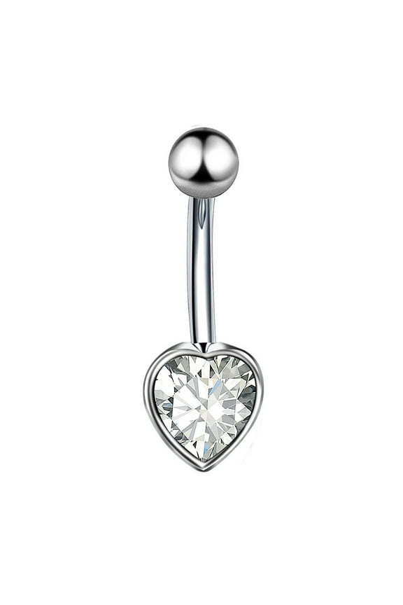 1 pc Clear Cubic Zirconia Belly Button Rings Stainless Steel Piercing Rings Curved Barbell Body Stainless Steel Color Heart 8~13mm