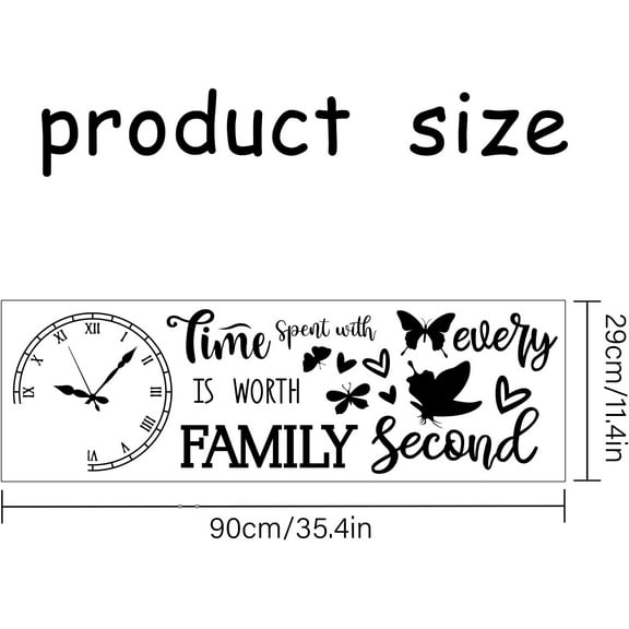 1 pc Clock Butterfly Wall Decals 35x11 Inch Time Spent with Family PVC Wall Stickers Mixed Color Wall Decals for Decorating Living Room Office Dormitory Coffee Shop
