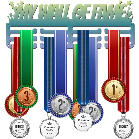 1 pc Color Gradient Iron Medal Holder Medals Display Hanger Rack Medal Holder Frame Rectangle with Word MY WALL OF FAVE Sea Green 150x400x2mm