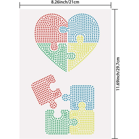 1 pc Colorful Hearts Iron on Rhinestone Heat Transfer Autism Heart Puzzle Decor Clear Bling DIY Patch Clothing Repair Hot Fix Applique for T-Shirts Vest Shoes Hat Jacket