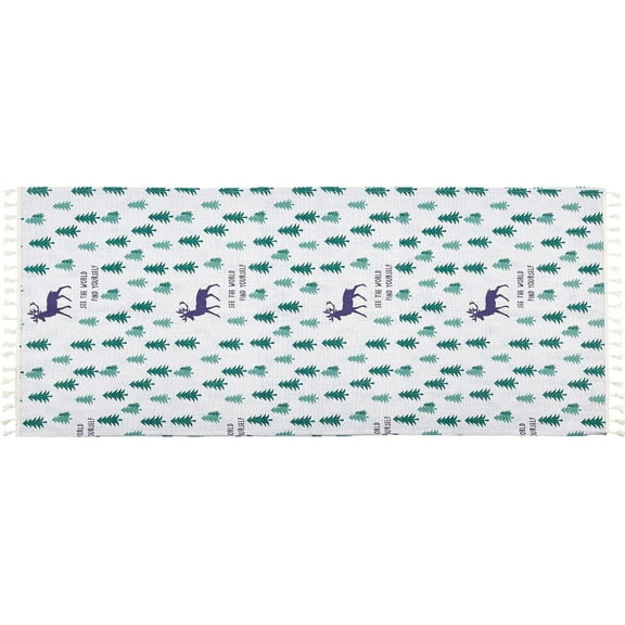 1 pc Cotton Hemp Microwave Dustproof Cover Washing Machine Cover Cloth Refrigerator Cover Towel Tablecloths with Tassel Rectangle Christmas Themed Pattern 560x1320x1mm