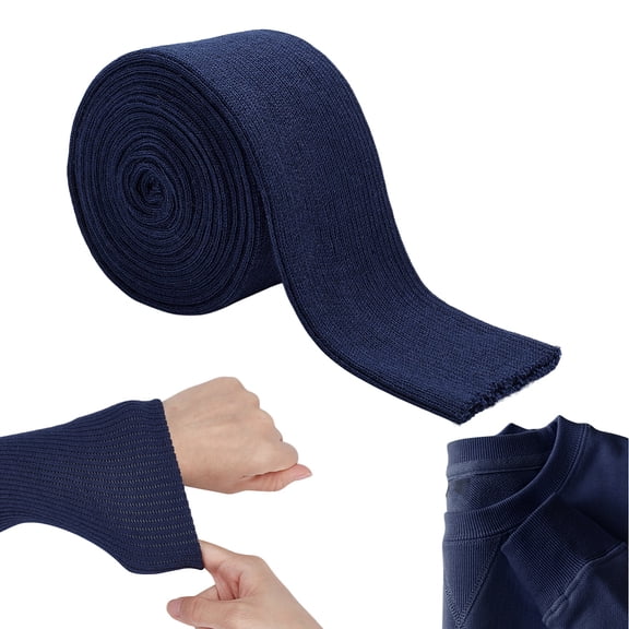 1 pc Cotton Ribbing Fabric for Cuffs Waistbands Neckline Collar Trim Knitted Hem Marine Blue 60mm 2 yards/pc DIY