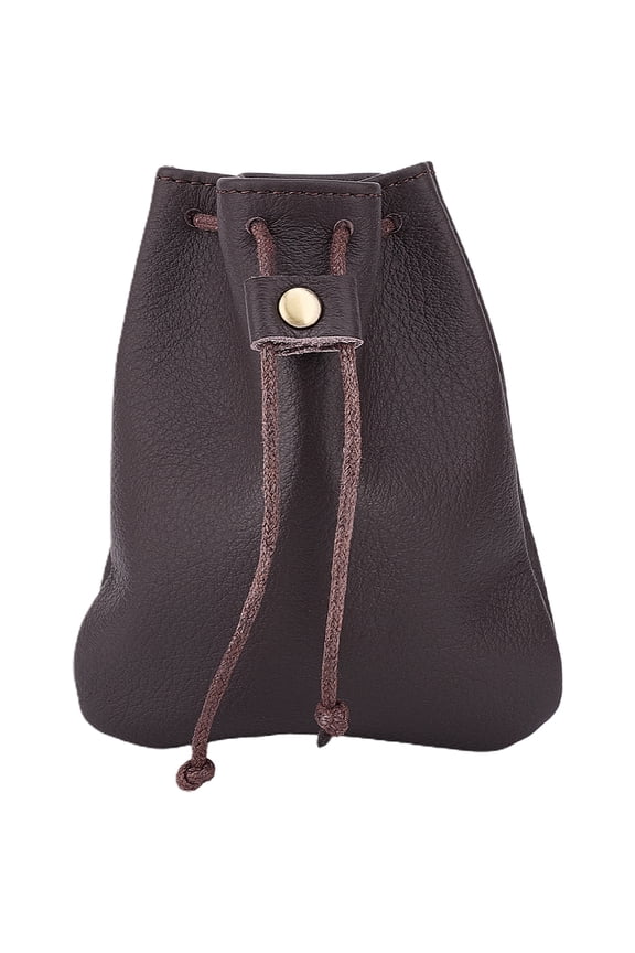 1 pc Cowhide Coin Wallets Drawstring Storage Bags with Wax Cord Coffee 11.9x10.2x0.8cm