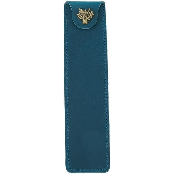1 pc Crazy Horsehide Pen Sleeve Pouch Fountain Pen Protective Cover with Tree Pattern Alloy Snap Button Marine Blue 168x41x12mm