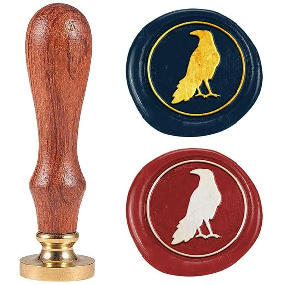 1 pc Crow Wax Seal Stamp Vintage Raven Sealing Stamps 1" Removable Brass Head Seal Stamp with Wooden Handle for Halloween Christmas Envelope Greeting Card Invitations Gift Wrapping