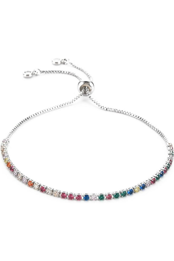 1 pc Cubic Zirconia Tennis Bracelet Real Platinum Plated Brass Slider Bracelet for Women Nickel Free Colorful 10.63 inch(27cm) Brass