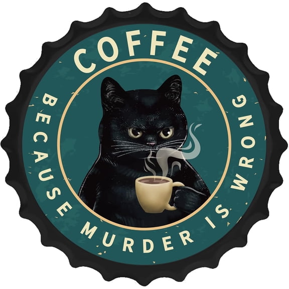 1 pc Custom Metal Iron Sign Poster for Home Wall Decoration Beer Bottle Cap Shape Cat Pattern 35x0.03cm