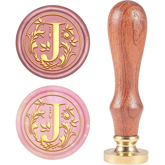 1 pc DIY Scrapbook Brass Wax Seal Stamp and Wood Handle Sets Letter J Golden 8.9x2.5cm Stamps: 25x14.5mm