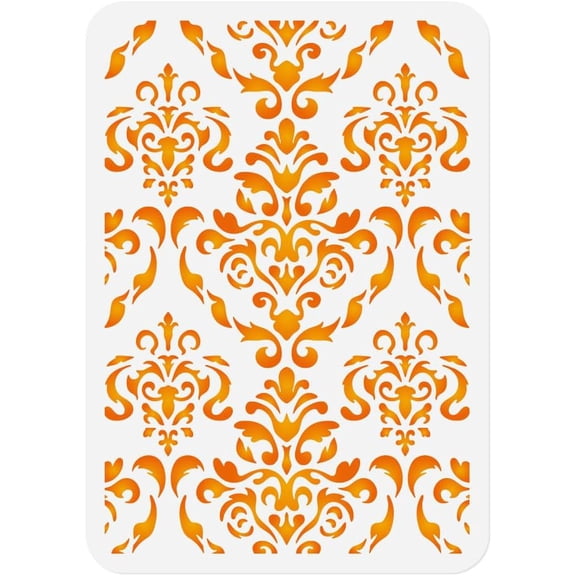 1 pc Damask Wall Stencil Template 11.7 x 8.3 Inch Reusable Plastic Art Stencil for Painting on Wood Wall Floor Fabric Glass Furniture DIY Home Decor Stencil Craft Drawing Stencil