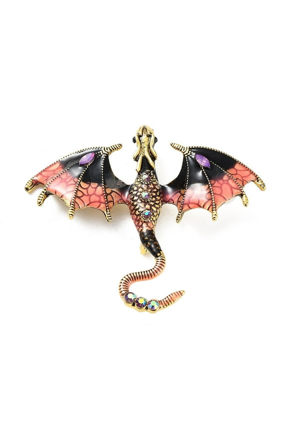 1 pc Dragon Enamel Pins Golden Plated Alloy Rhinestone Brooch for Unisex Salmon 61x71x11mm