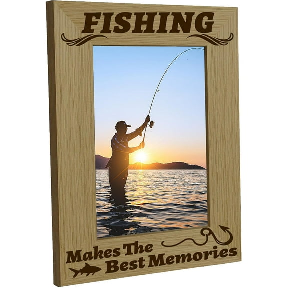 1 pc Engraved Wood Picture Frame Fishing Photo Frame Display Pictures 4x6 Wall Mounting Printing Poster Frame Stand for Loss of Loved One Gallery Tabletop Decor 6x8Inch-Makes The Best Memories